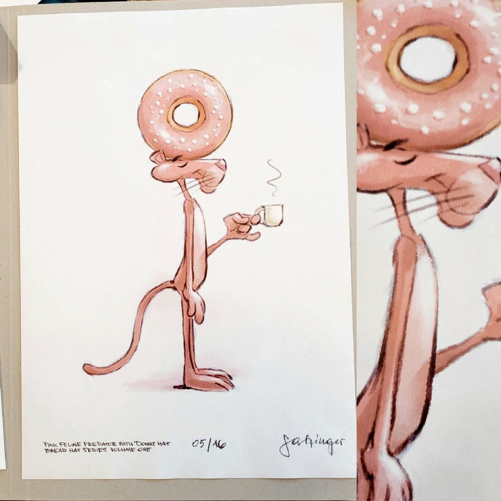 Pink Feline Predator with Donut Hat